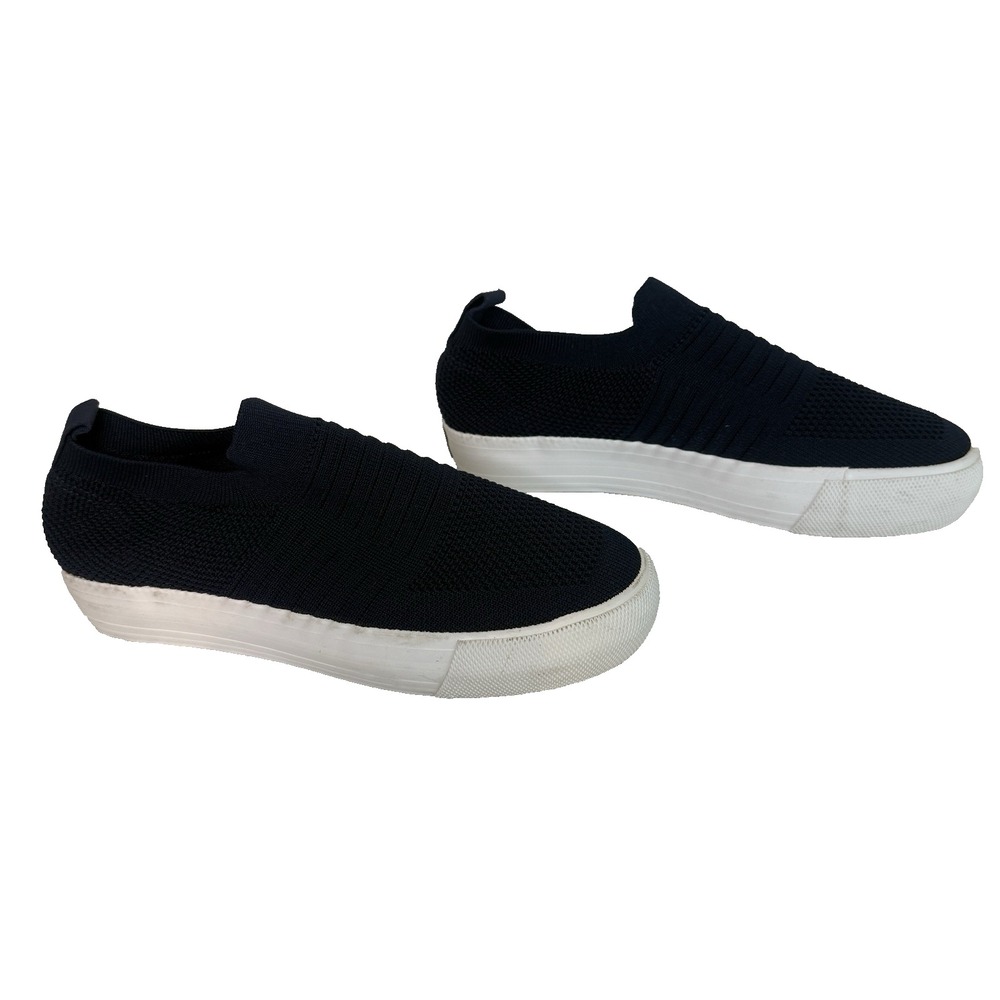 Mudd Womens Navy Blue Knit Slip On Platform Sneakers Size 8 Comfort Walking Shoe